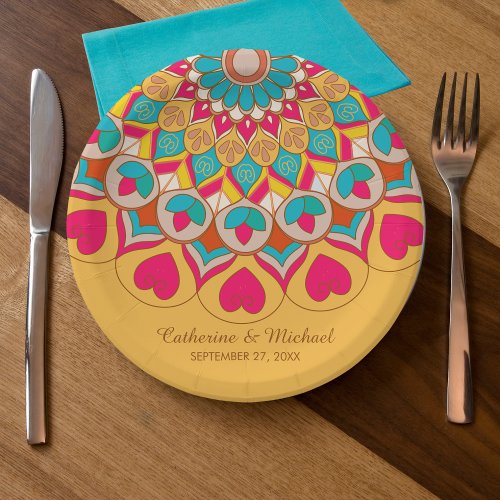 Colorful Ethnic Mandala Bold  Bright Wedding  Paper Plates