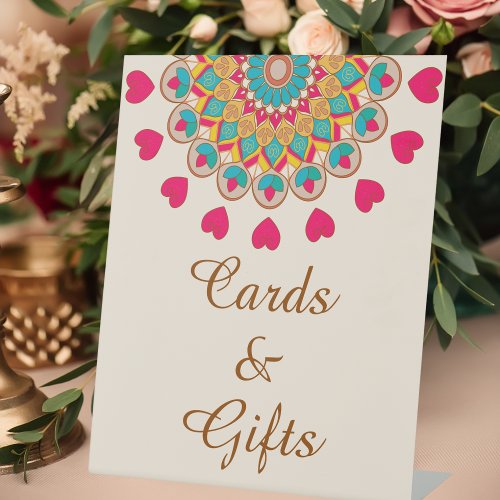 Colorful Ethnic Mandala Bold  Bright Wedding  Pedestal Sign