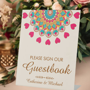 Colorful Ethnic Mandala Bold & Bright Wedding  Pedestal Sign