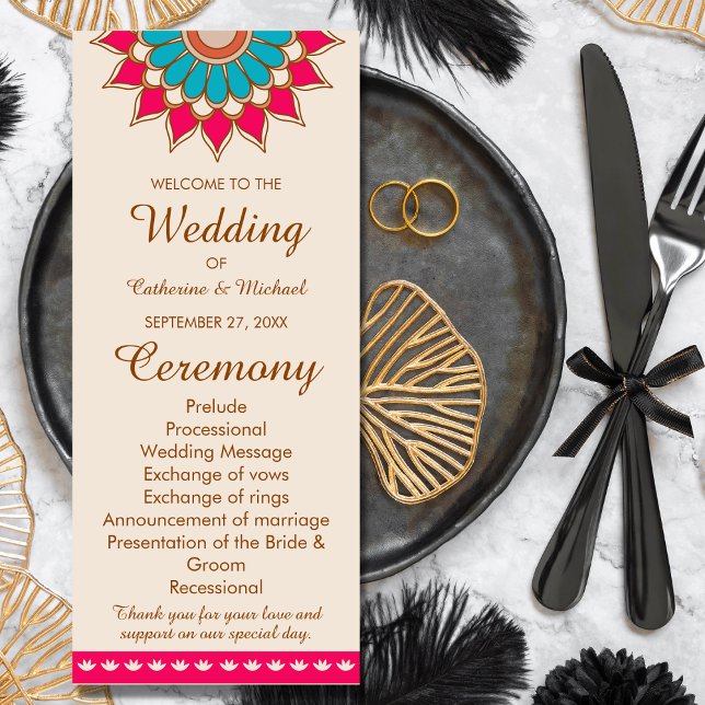 Colorful Ethnic Mandala Bold & Bright Wedding  Program (Creator Uploaded)