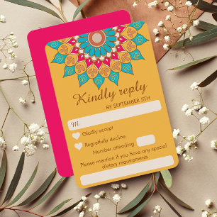 Colorful Ethnic Mandala Bold & Bright Wedding RSVP Card