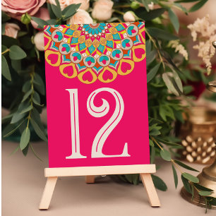 Colorful Ethnic Mandala Bold & Bright Wedding Table Number
