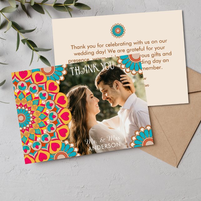 Colorful Ethnic Mandala Bold & Bright Wedding  Thank You Card (Creator Uploaded)