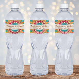 Colorful Ethnic Mandala Bold & Bright Wedding  Water Bottle Label