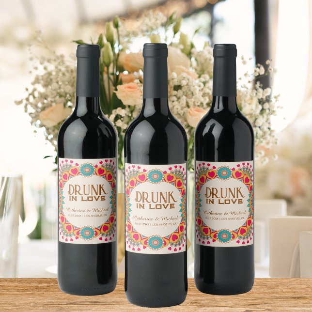Colorful Ethnic Mandala Bold & Bright Wedding  Wine Label (Creator Uploaded)
