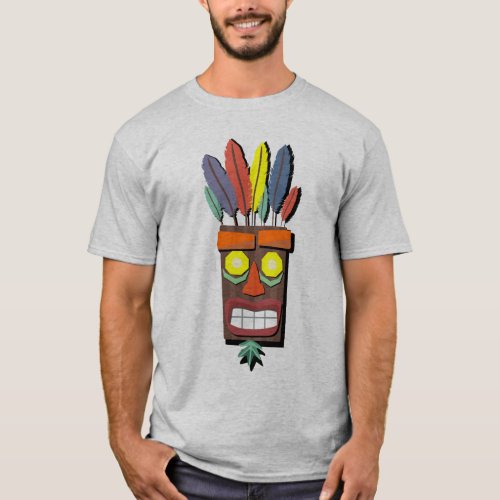 Colorful Ethnic Mask with Feathers and Wooden Face T_Shirt