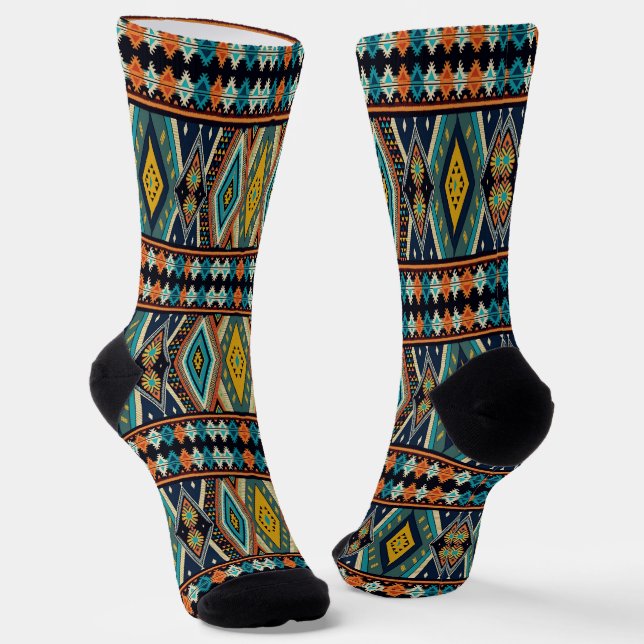 Colorful ethnic motive geometric pattern socks (Angled)