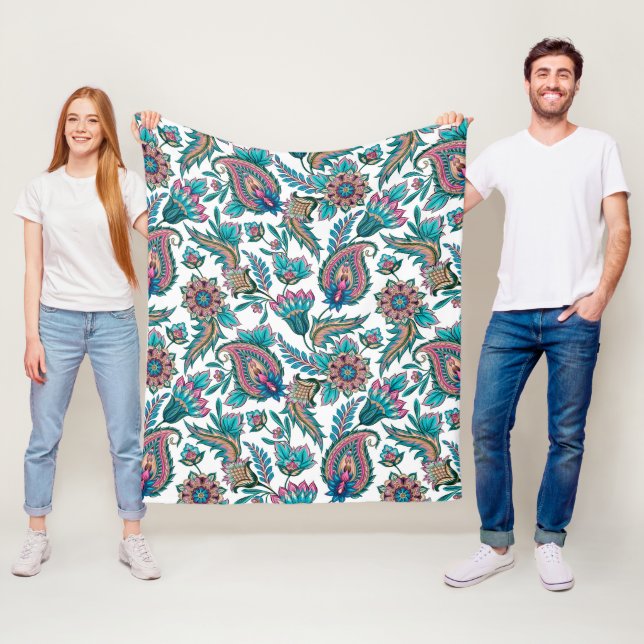 Colorful ethnic paisley pattern fleece blanket (In Situ)