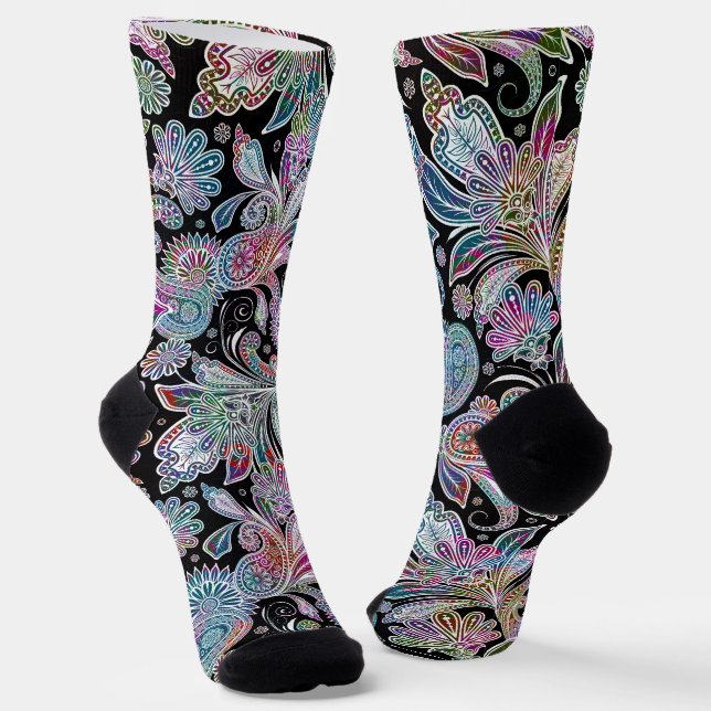 Colorful ethnic paisley pattern socks (Angled)