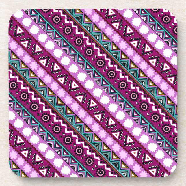 Colorful ethnic patterns design drink coaster (Front)