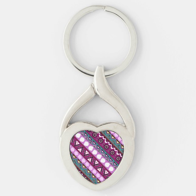 Colorful ethnic patterns design mouse pad keychain (Front)