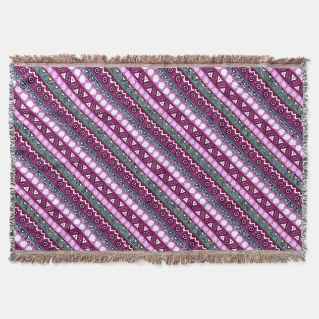 Colorful ethnic patterns design throw blanket (Front)