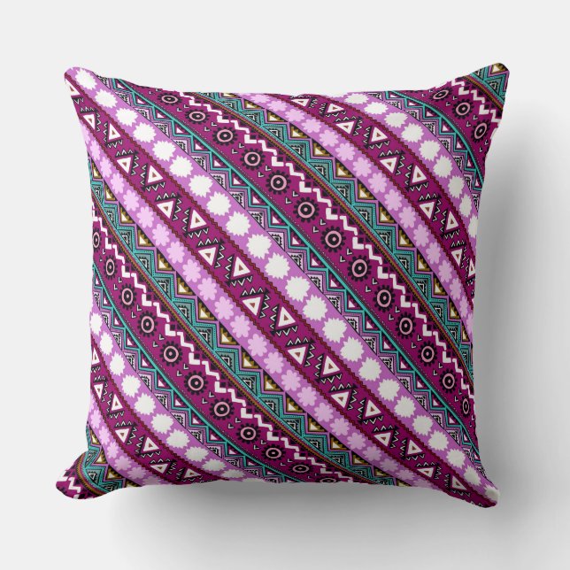 Colorful ethnic patterns design throw pillow (Front)