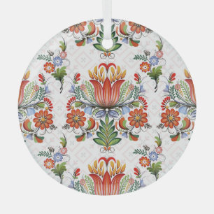Colorful Ethnic Petrykivka: Ukrainian Flowers. Glass Ornament