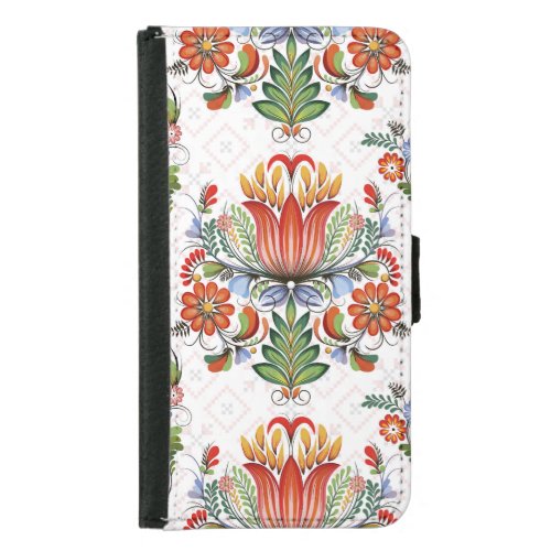 Colorful Ethnic Petrykivka Ukrainian Flowers Samsung Galaxy S5 Wallet Case