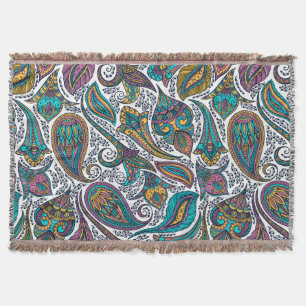 Colorful Ethnic Vintage Floral Paisley Pattern Throw Blanket