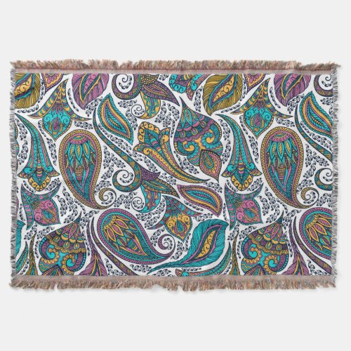 Colorful Ethnic Vintage Floral Paisley Pattern Throw Blanket