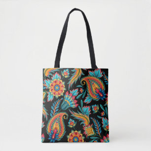 Colorful Ethnic Vintage Floral Paisley Pattern Tote Bag