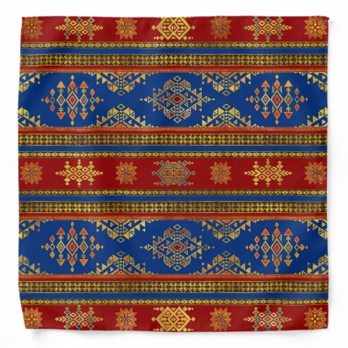Colorful Etnic Ornament _ blue and red Bandana