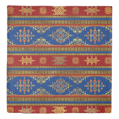 Colorful Etnic Ornament _ blue and red Duvet Cover