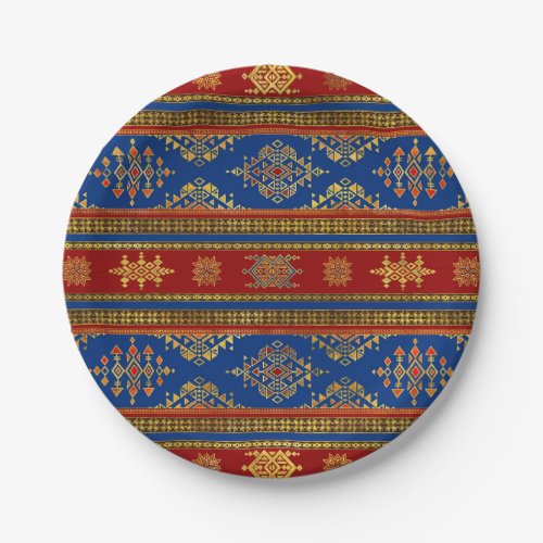 Colorful Etnic Ornament _ blue and red Paper Plates