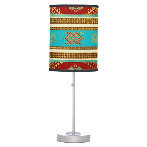 Colorful Etnic Ornament _ teal and red Table Lamp