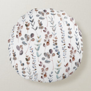 Colorful Eucalyptus Watercolor Round Pillow