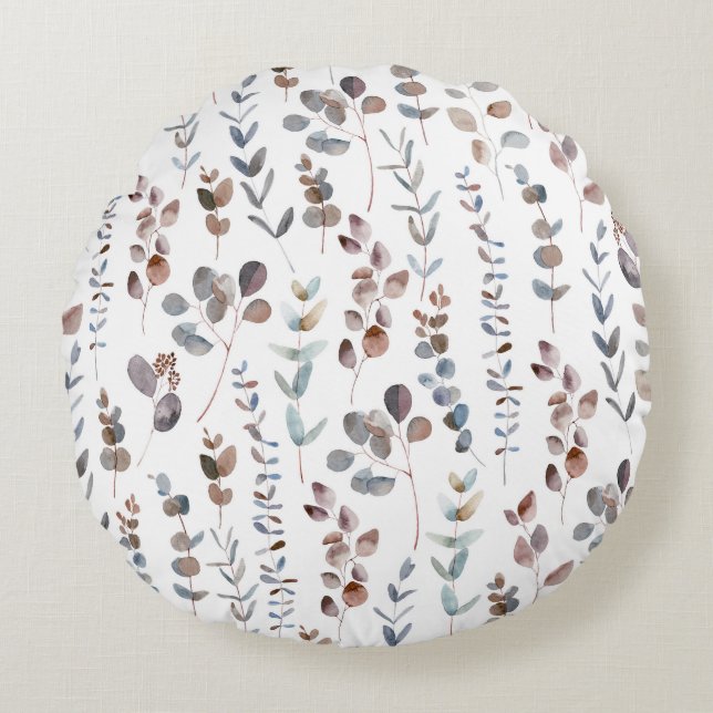 Colorful Eucalyptus Watercolor   Round Pillow (Front)