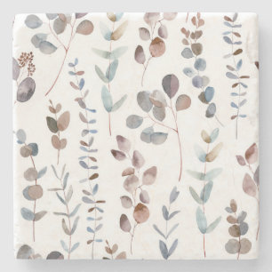 Colorful Eucalyptus Watercolor Stone Coaster