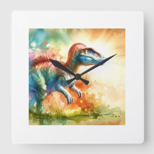 Colorful Europasaurus AREF759 _ Watercolor Square Wall Clock