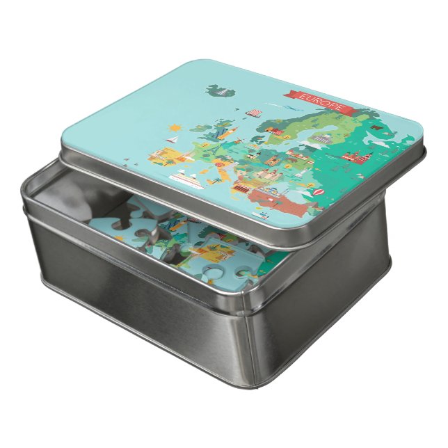 Colorful Europe Map World Country Kids Jigsaw Puzzle (Lid Open)