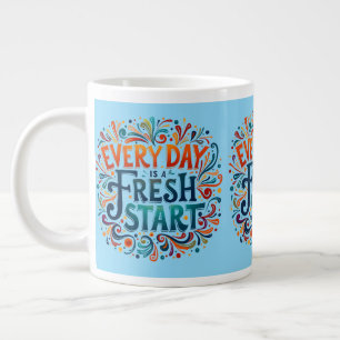 Colorful "Every Day is a Fresh Start" Motivational Giant Coffee Mug