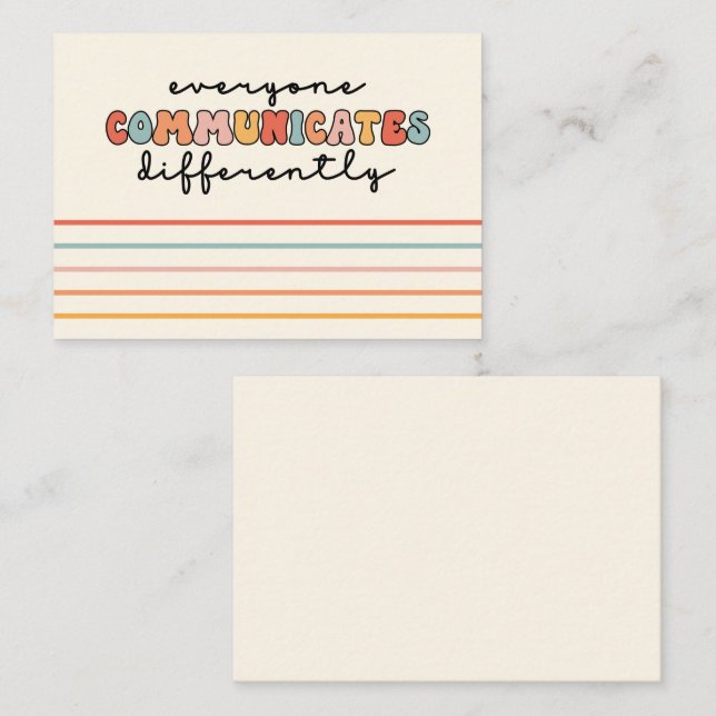 Colorful Everyone Communicates Differently  Note Card (Front/Back)