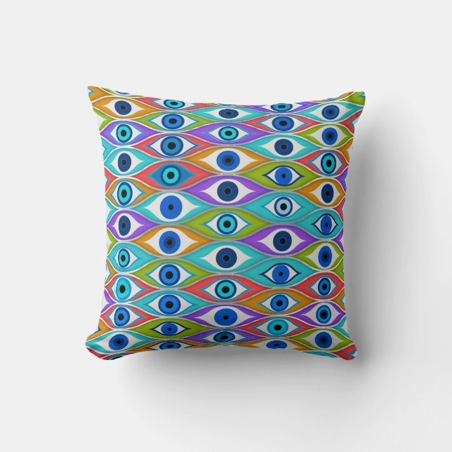 Colorful Evil Eye protection pattern Throw Pillow (Front)