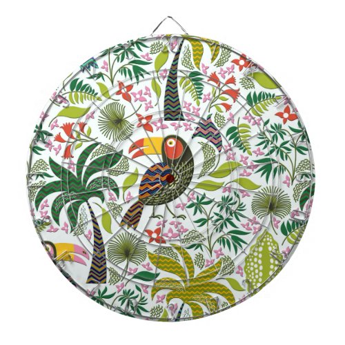 Colorful Exotic Bird And Flowers Pattern Dartboard