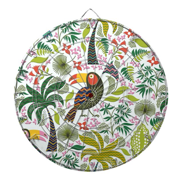Colorful Exotic Bird And Flowers Pattern Dartboard (Front)