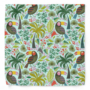Colorful Exotic Birds And Flowers Pattern Bandana