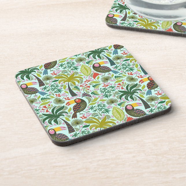 Colorful Exotic Birds And Flowers Pattern Coaster (Left Side)