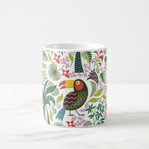 Colorful Exotic Birds And Flowers Pattern Coffee Mug