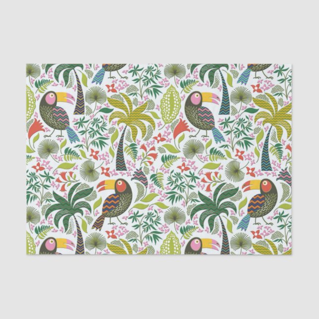 Colorful Exotic Birds And Flowers Pattern Tissue Paper (Front)
