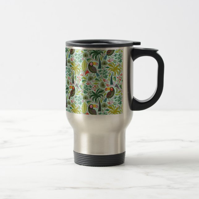 Colorful Exotic Birds And Flowers Travel Mug (Right)