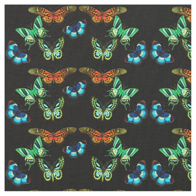 Colorful Exotic Butterflies Cotton Fabric (Close Up)