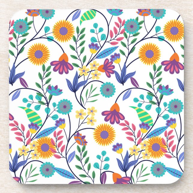 Colorful Exotic Floral Background Pattern-23145 Beverage Coaster (Front)