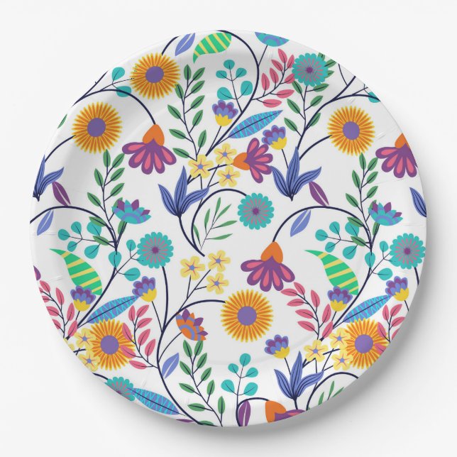 Colorful Exotic Floral Background Pattern-23145 Paper Plates (Front)