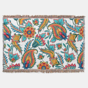 Colorful Exotic Floral Paisley Pattern Throw Blanket