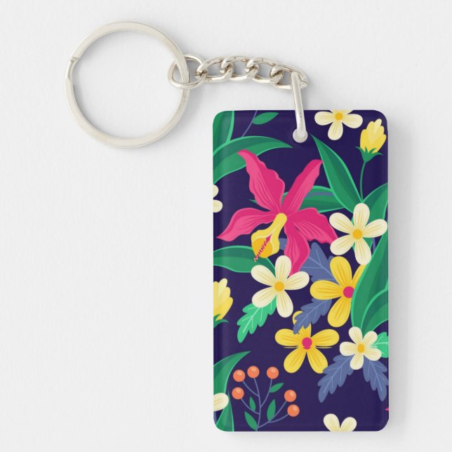 Colorful Exotic Floral Pattern-23021 Keychain (Front)
