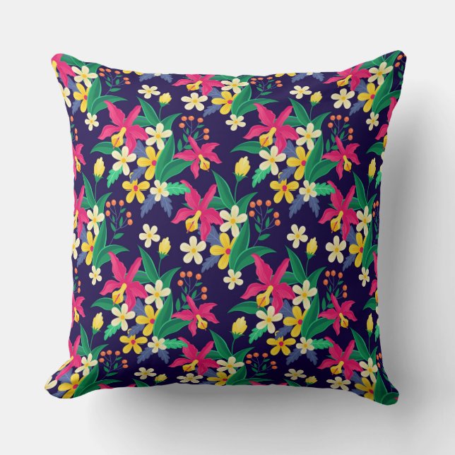 Colorful Exotic Floral Pattern-23021 Throw Pillow (Front)