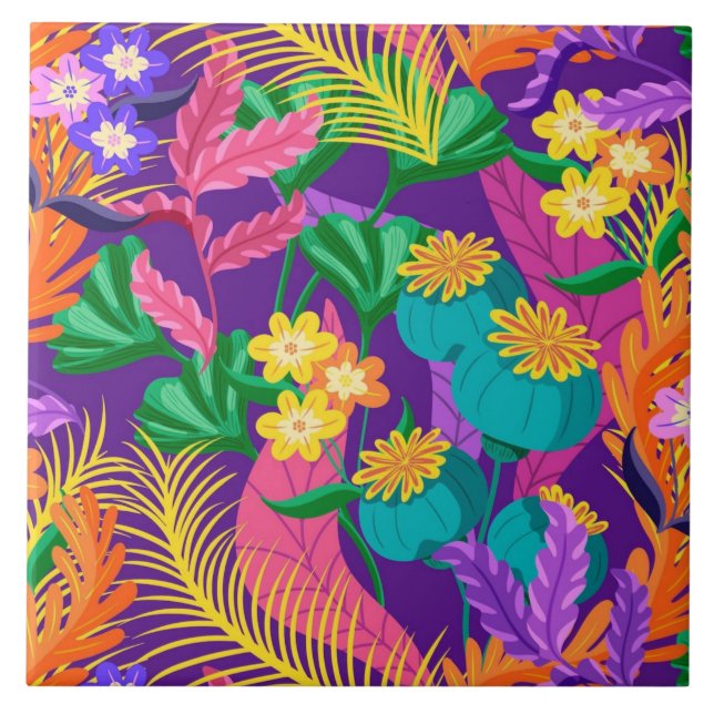 Colorful Exotic Floral Pattern-23148 Ceramic Tile (Front)