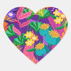 Colorful Exotic Floral Pattern-23148 Heart Sticker