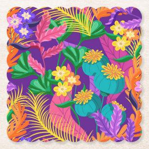 Colorful Exotic Floral Pattern-23148 Paper Coaster